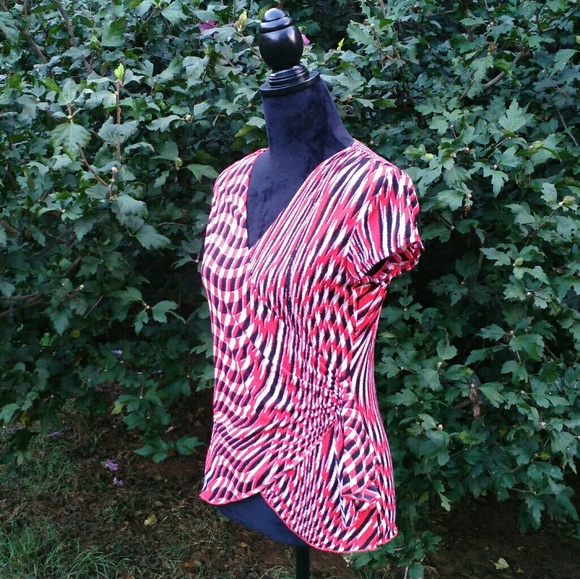 Worthington Orange Print Wrap Top Blouse Sz S - Picture 3 of 8